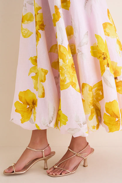 Pink and Yellow Francine Strapless Maxi Dress