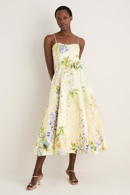Wisteria Print Mariela Embellished Midi Dress
