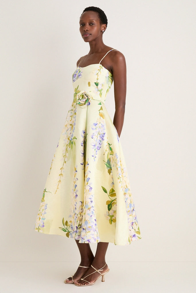 Wisteria Print Mariela Embellished Midi Dress