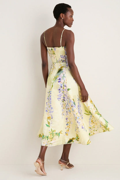 Wisteria Print Mariela Embellished Midi Dress