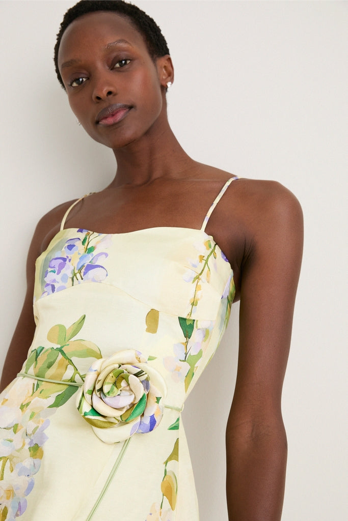 Wisteria Print Mariela Embellished Midi Dress