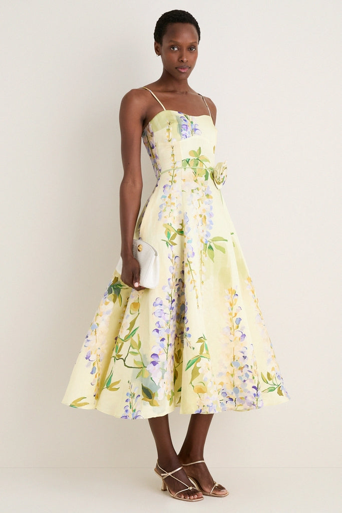 Wisteria Print Mariela Embellished Midi Dress