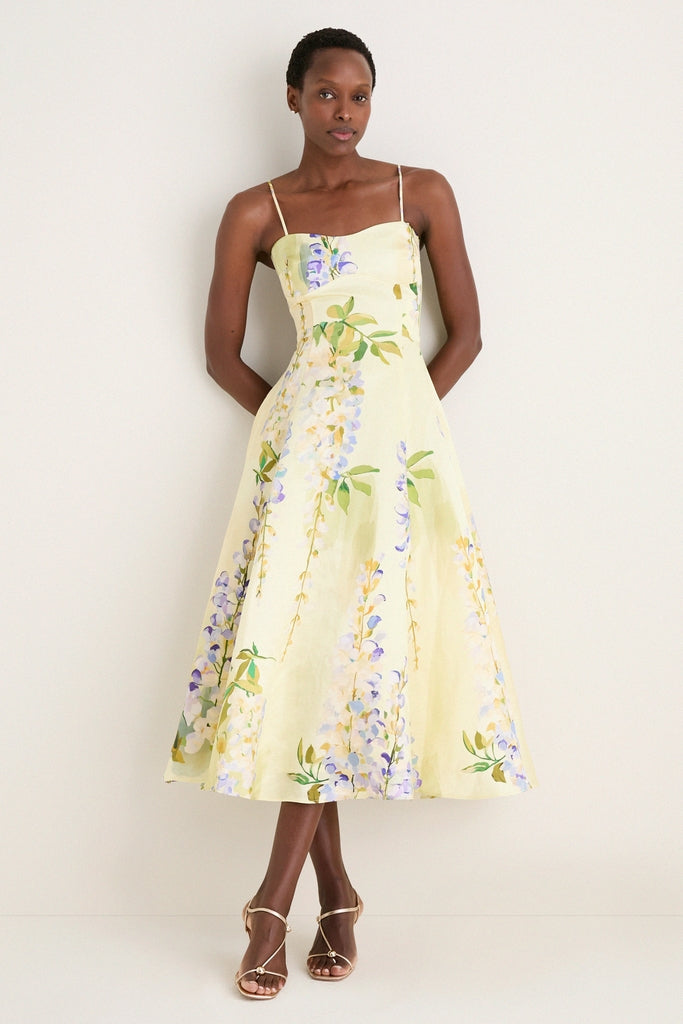 Wisteria Print Mariela Embellished Midi Dress