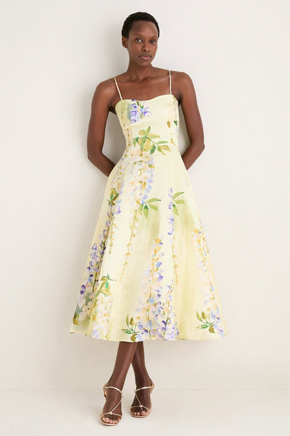 Wisteria Print Mariela Embellished Midi Dress
