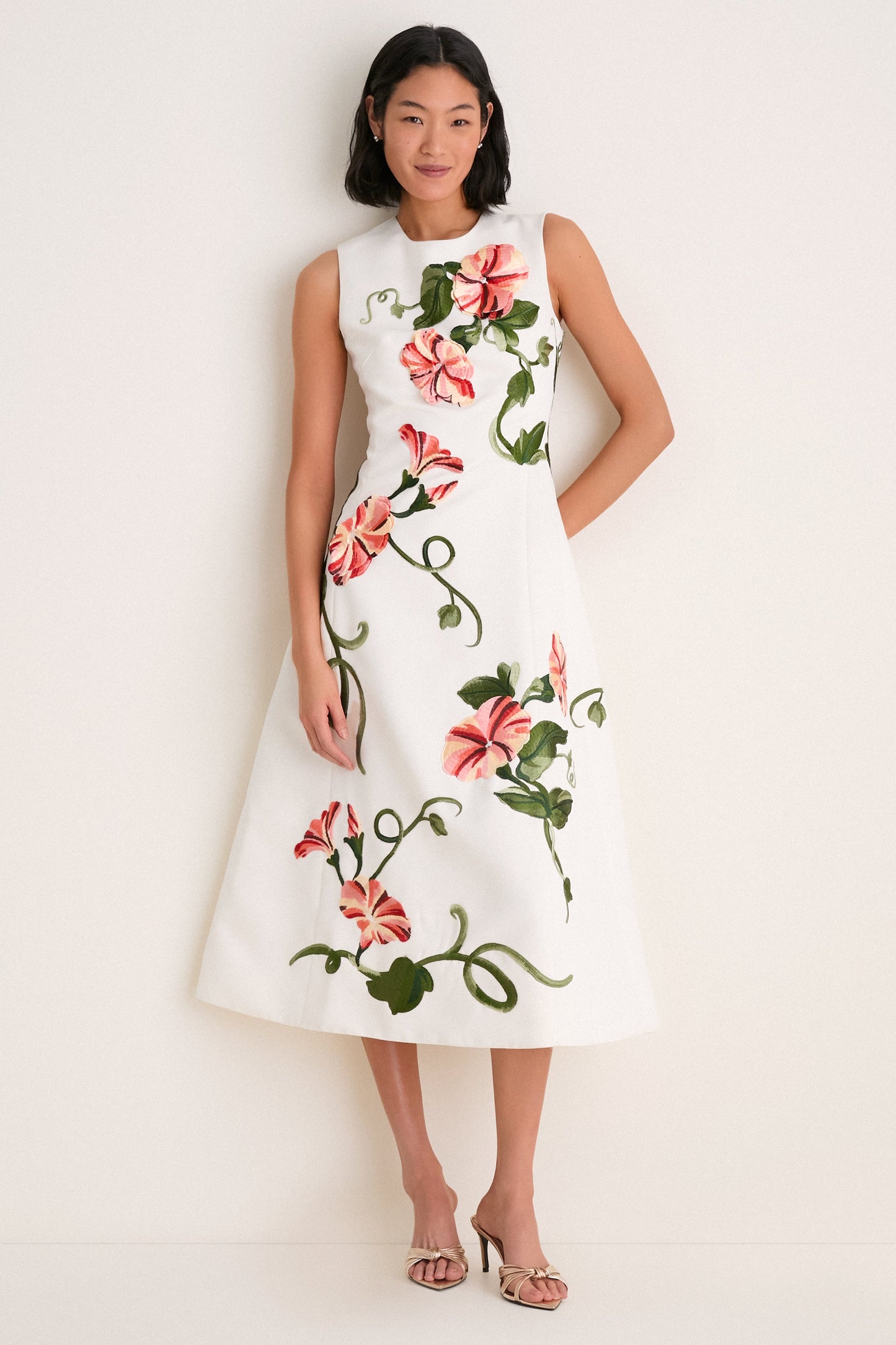 Snow Vine Print Cleo Applique Midi Dress