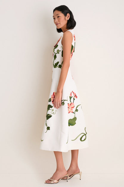 Snow Vine Print Cleo Applique Midi Dress