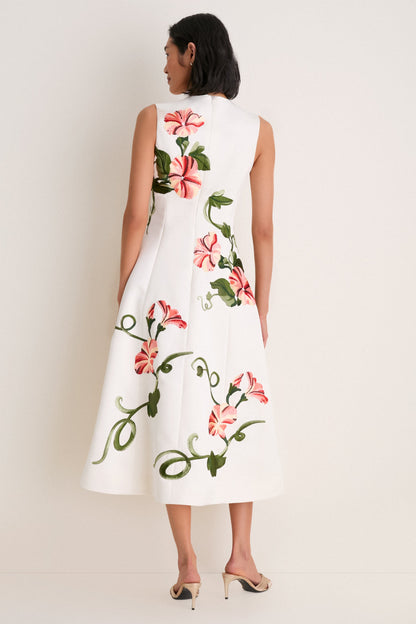 Snow Vine Print Cleo Applique Midi Dress