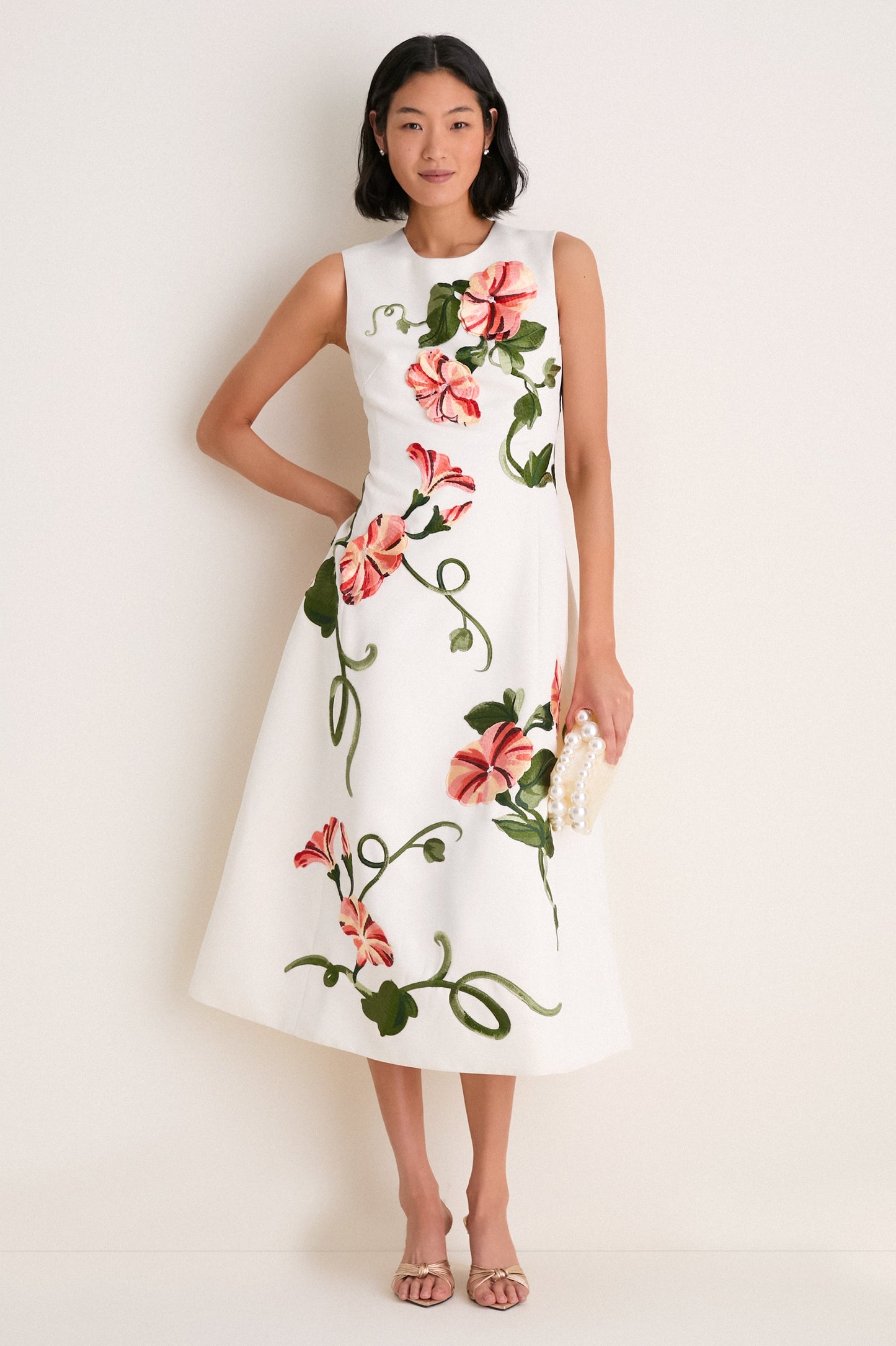 Snow Vine Print Cleo Applique Midi Dress