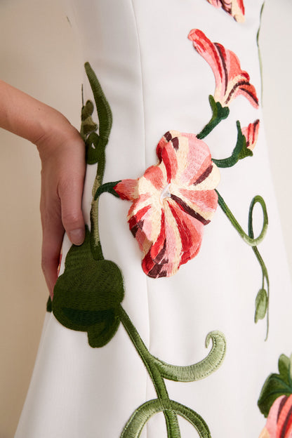 Snow Vine Print Cleo Applique Midi Dress