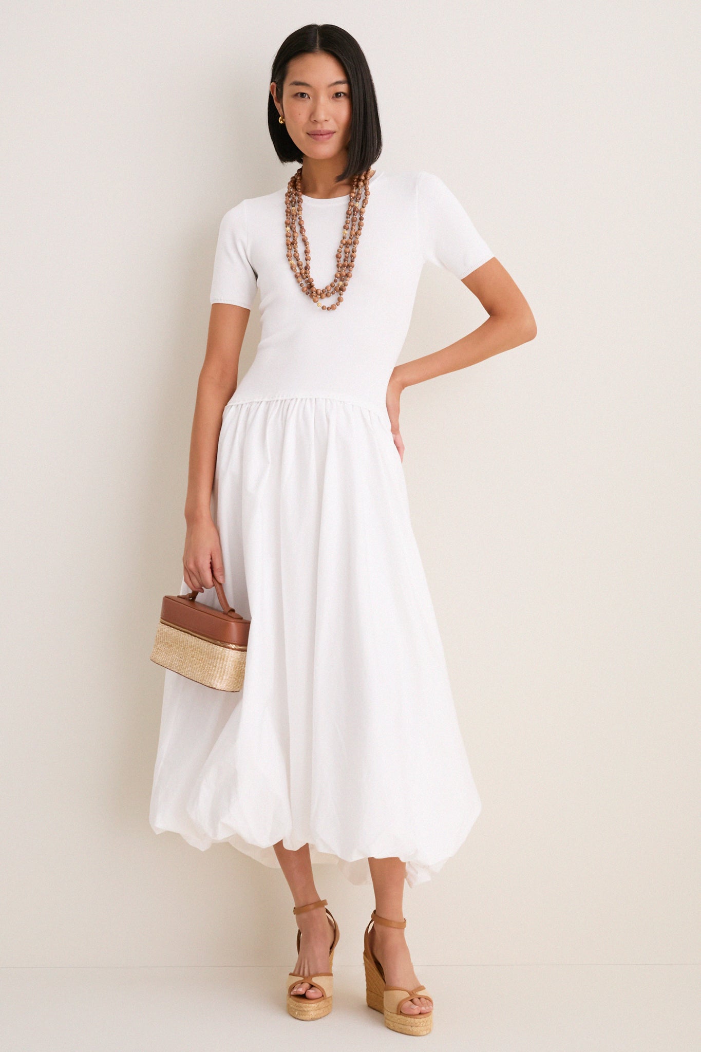 White Bubble Skirt Midi Dress