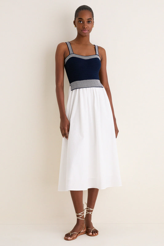 Navy and Off White Knit Top Midi Dress