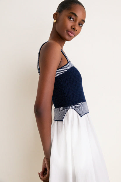 Navy and Off White Knit Top Midi Dress