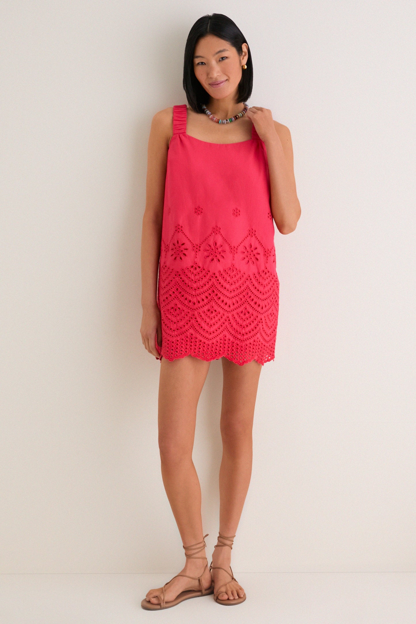 Red Kallie Linen Blend Embroidered Mini Dress