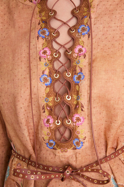 Tan Scarf Floral Indra Tunic Midi Dress