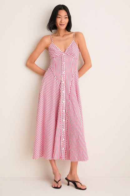 Red and White Striped Arabella Midi Dress