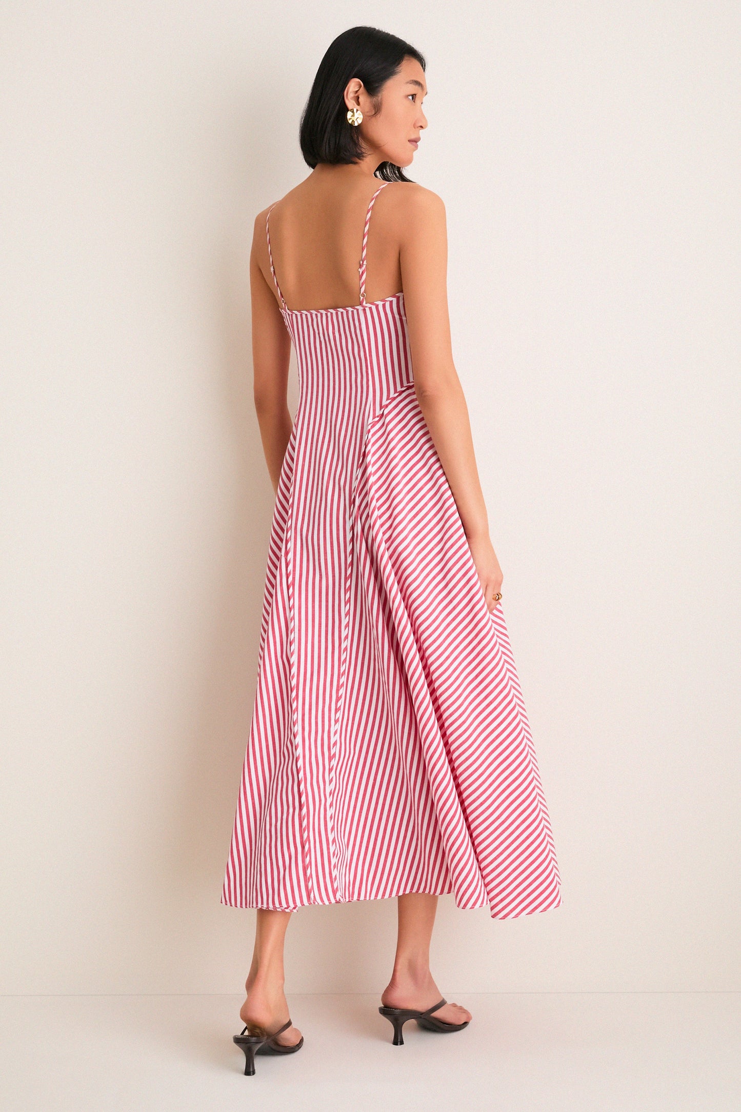 Red and White Striped Arabella Midi Dress