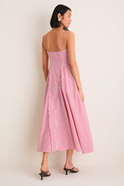 Red and White Striped Arabella Midi Dress