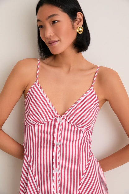 Red and White Striped Arabella Midi Dress