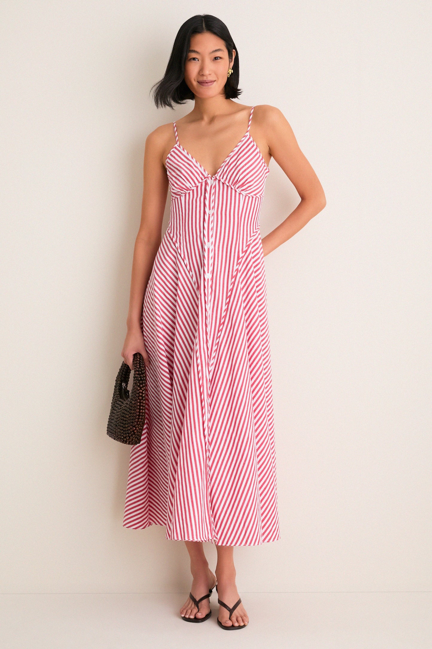 Red and White Striped Arabella Midi Dress