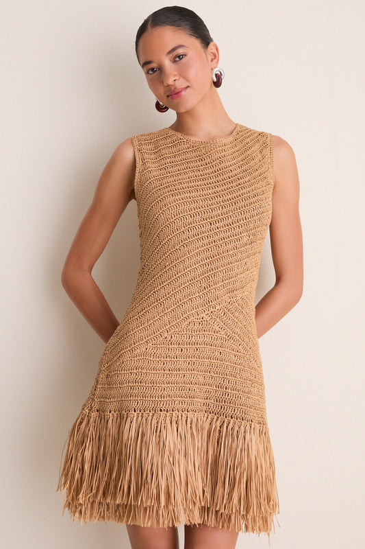 Natural Mira Crochet Mini Dress