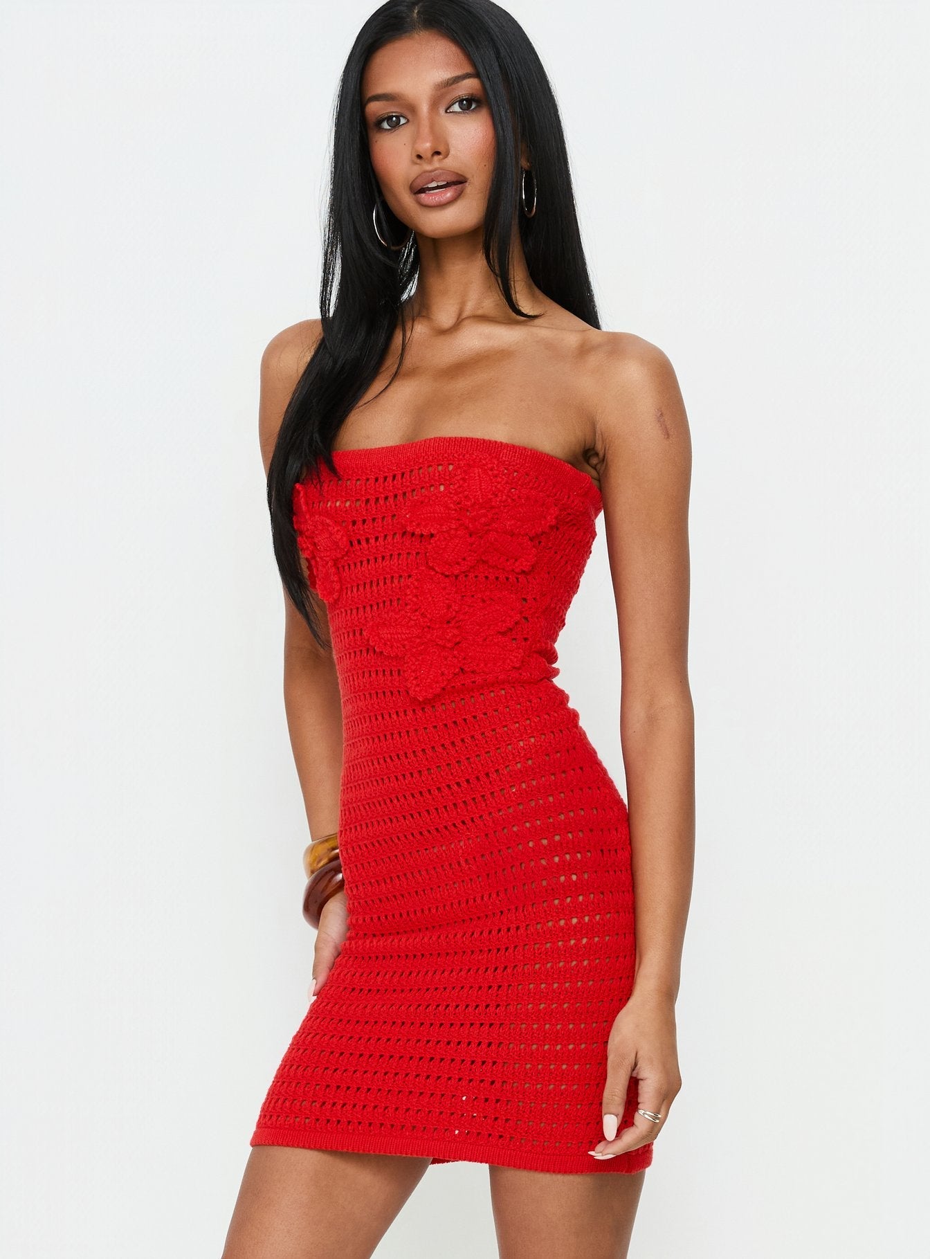 Olazia Strapless Knit Mini Dress Red