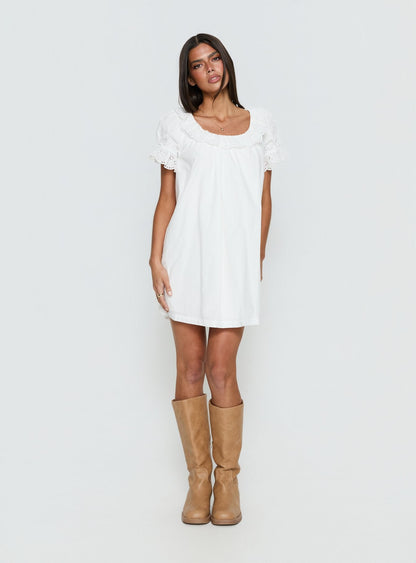 Trinka Frill Collared Mini Dress White