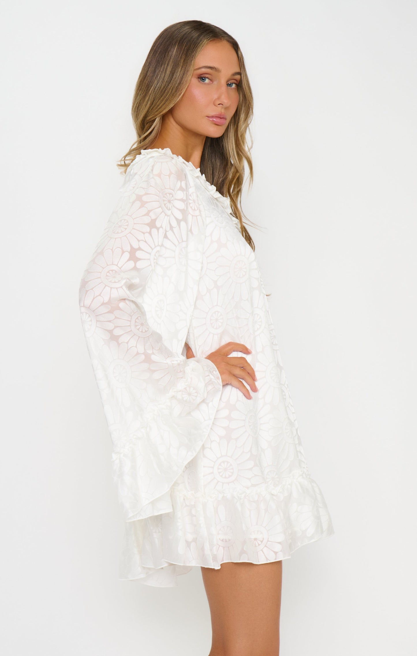 Wonder Mini Dress ~ White Daisy Burnout