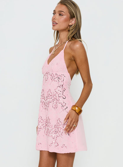 Stazia Beaded Mini Dress Pink