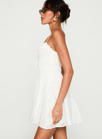 Wish Me Luck Shirred Mini Dress White