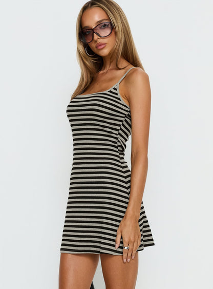 Rydar Scoop Mini Dress Grey / Black Stripe