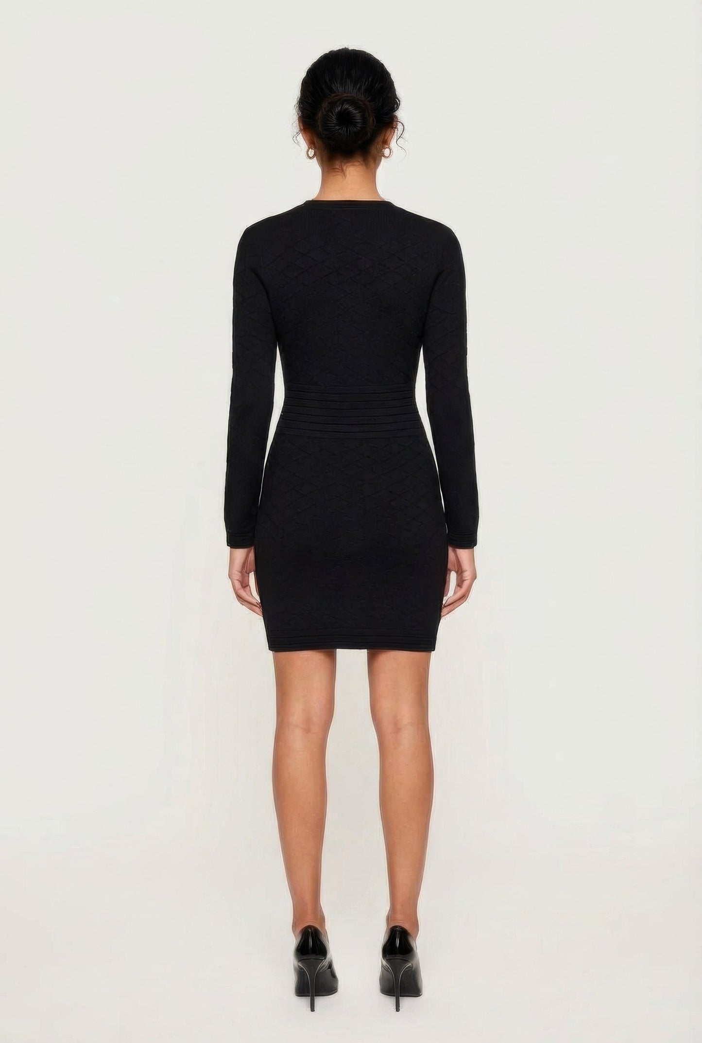 Textured Knit Button Detail Long Sleeve Sweater Dress