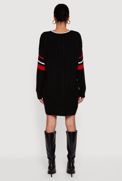 New York USA Graphic Long Sleeve Sweater Dress