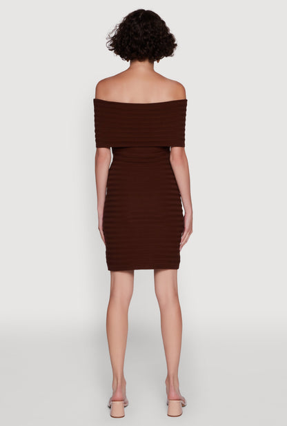 Rib Knit Fold Over Off the Shoulder Mini Dress