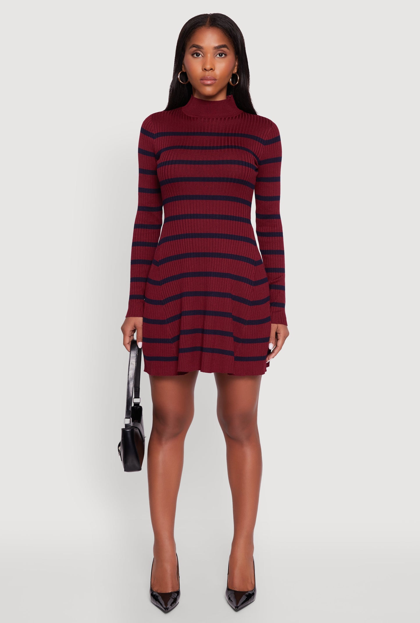 Rib Knit Striped Long Sleeve Sweater Dress