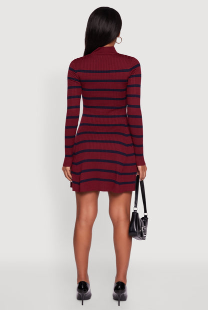 Rib Knit Striped Long Sleeve Sweater Dress