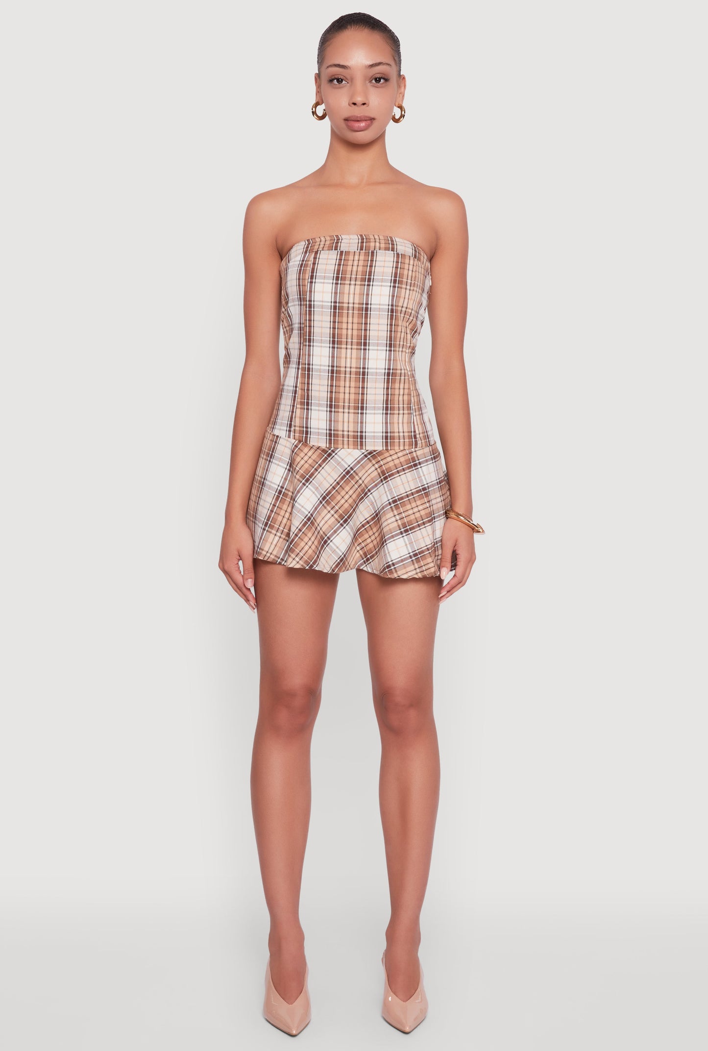 Plaid Strapless Skater Dress