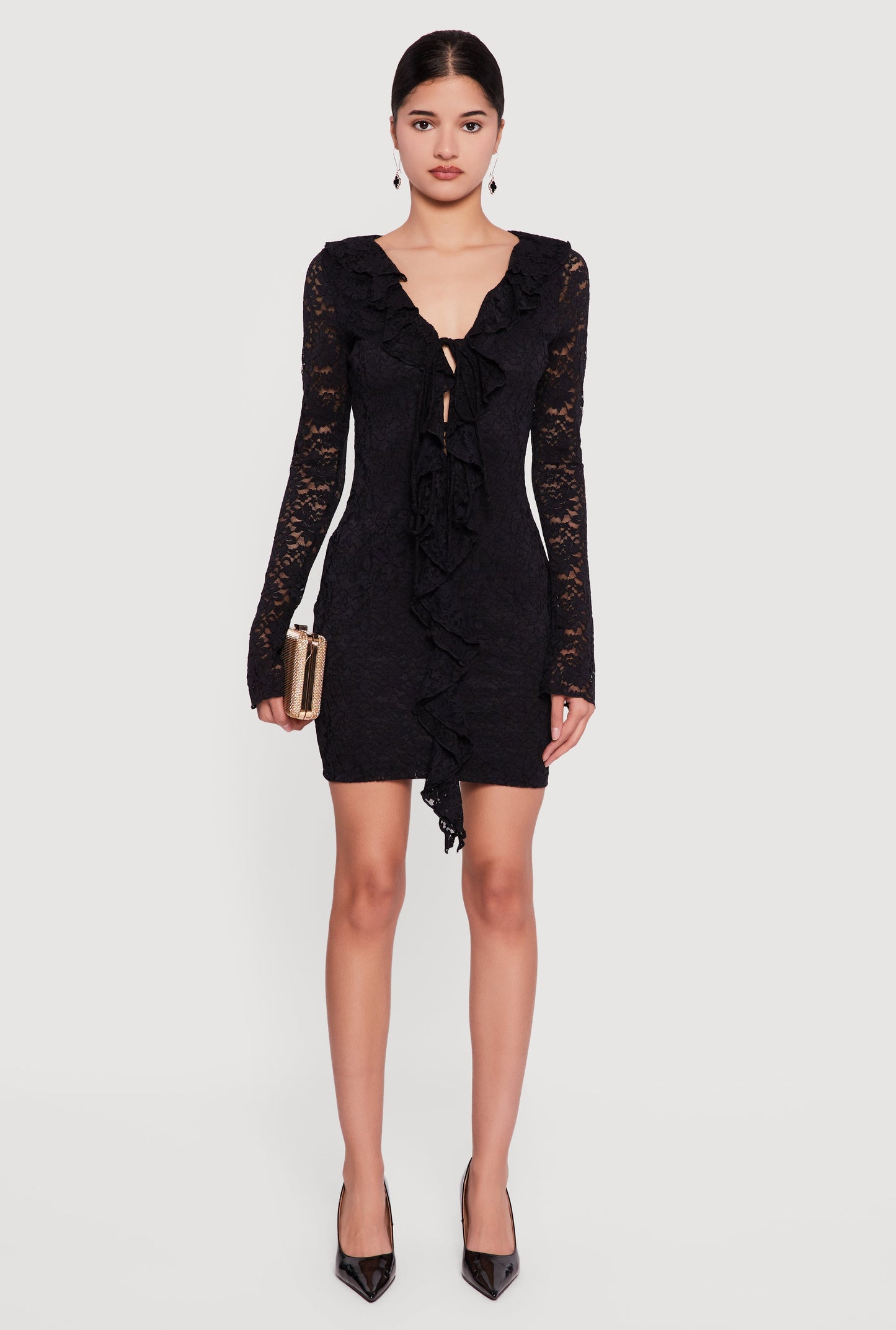 Tie Front Keyhole Detail Lace Mini Dress