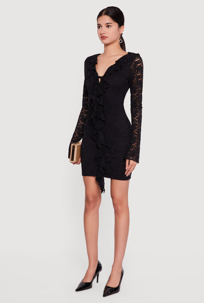 Tie Front Keyhole Detail Lace Mini Dress