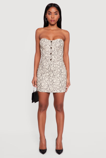 Snake Print Sleeveless Button Front Mini Dress