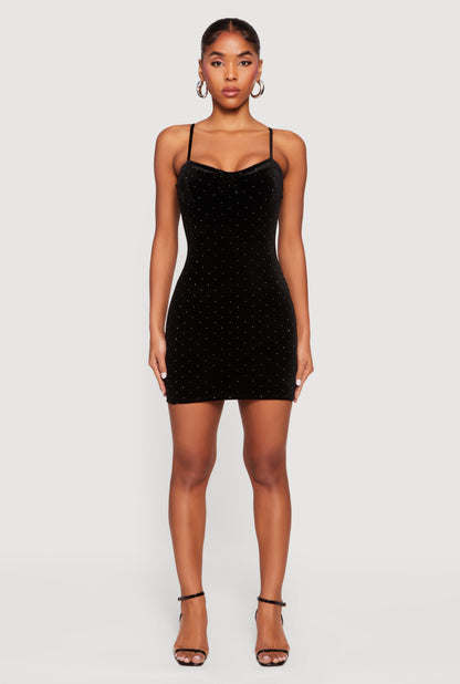 Velvet Bustier Mini Dress with Rhinestones