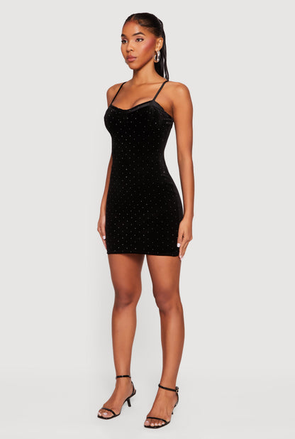 Velvet Bustier Mini Dress with Rhinestones