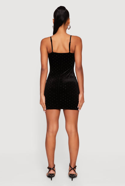 Velvet Bustier Mini Dress with Rhinestones