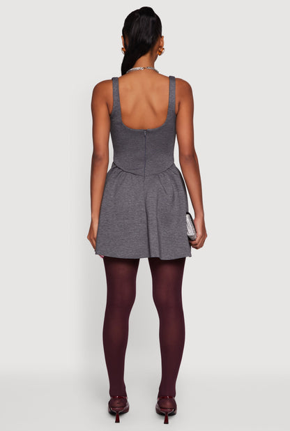 Scuba Square Neck Open Back Corset Skater Dress