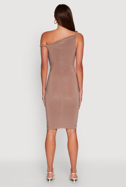 Ruched One Shoulder Bodycon Mini Dress