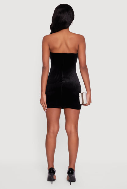Velvet Strapless Mini Dress with Faux Pearl Bows