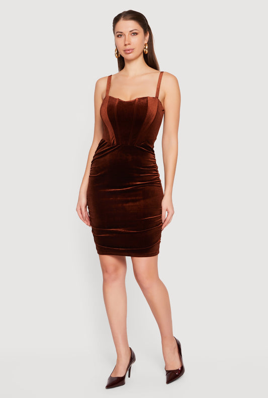 Velvet Ruched Corset Mini Dress