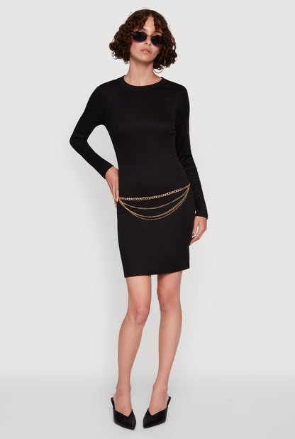 Ribbed Knit Long Sleeve Mini Dress