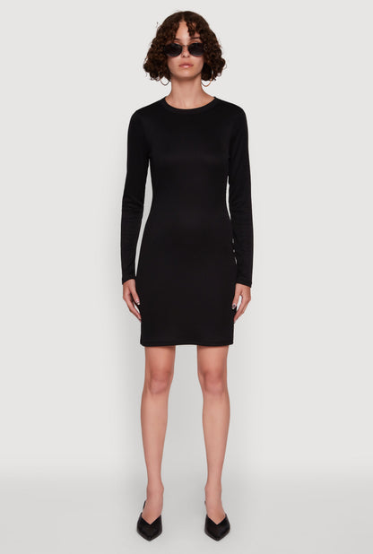 Ribbed Knit Long Sleeve Mini Dress