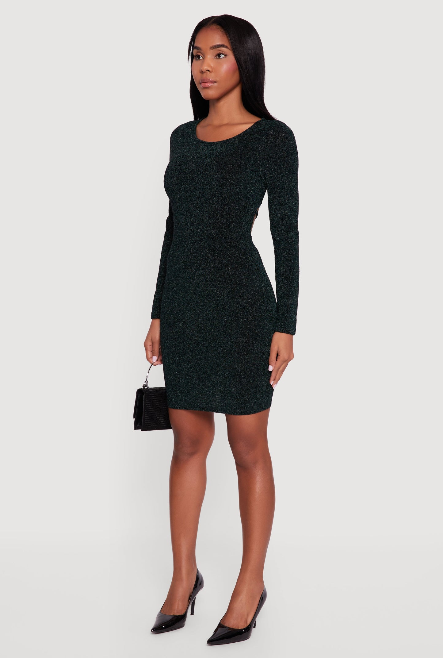 Almost Famous Lurex Long Sleeve Tie Back Cut Out Mini Dress