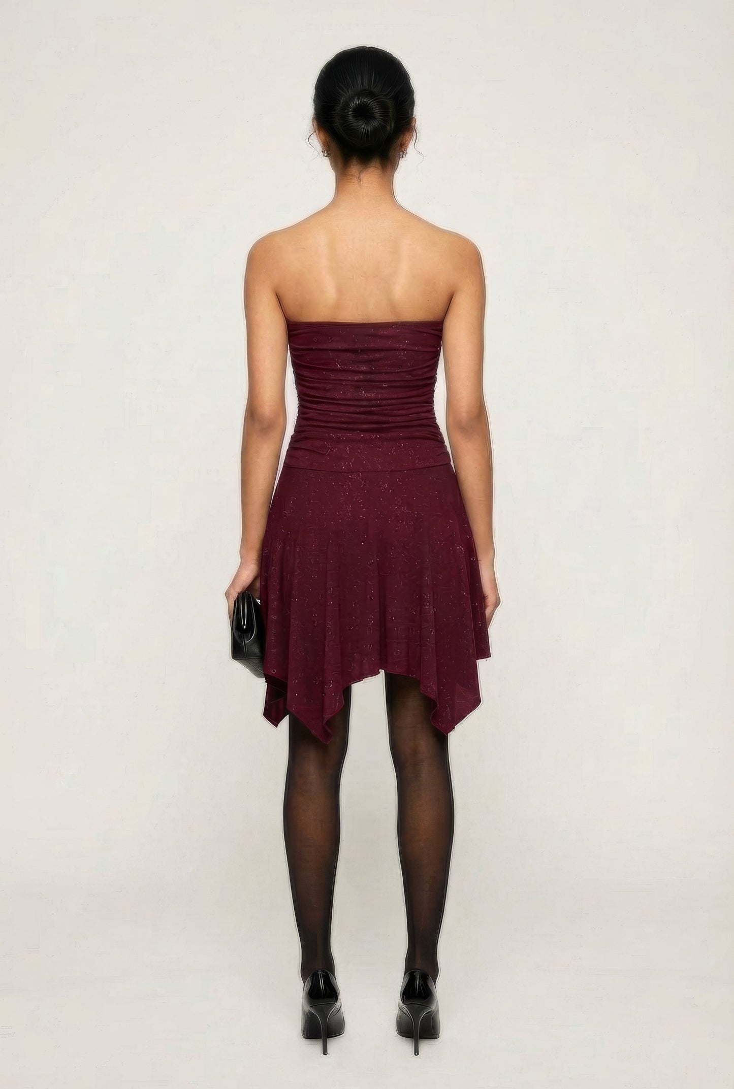 Strapless Side Ruched Handkerchief Hem Dress